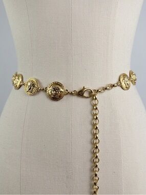 Medusa Head Coin Gold Tone Chain Belt Size Small